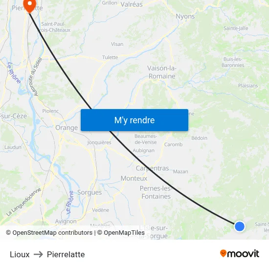 Lioux to Pierrelatte map