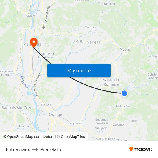 Entrechaux to Pierrelatte map