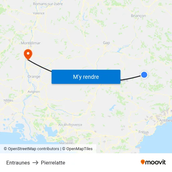 Entraunes to Pierrelatte map