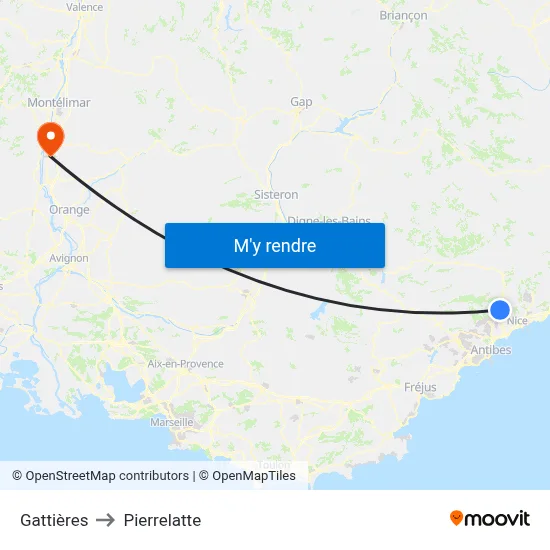 Gattières to Pierrelatte map