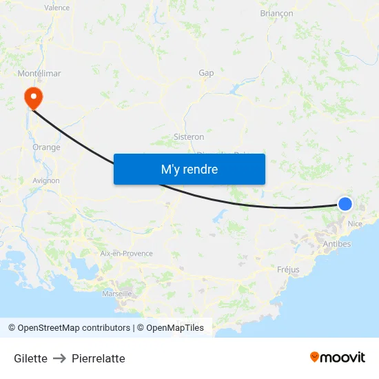 Gilette to Pierrelatte map