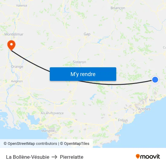 La Bollène-Vésubie to Pierrelatte map