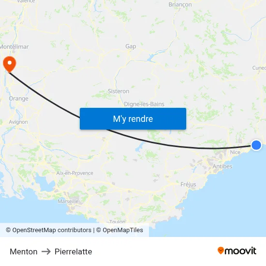 Menton to Pierrelatte map