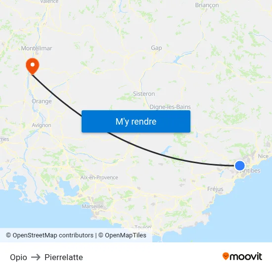 Opio to Pierrelatte map
