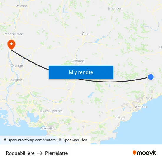 Roquebillière to Pierrelatte map