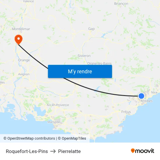 Roquefort-Les-Pins to Pierrelatte map