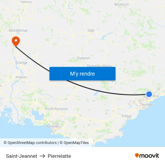 Saint-Jeannet to Pierrelatte map