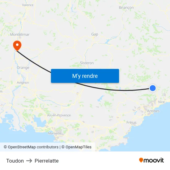 Toudon to Pierrelatte map