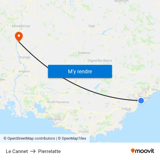 Le Cannet to Pierrelatte map