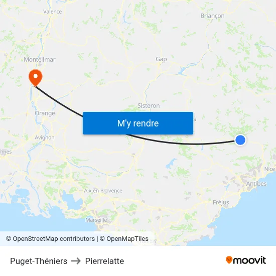 Puget-Théniers to Pierrelatte map