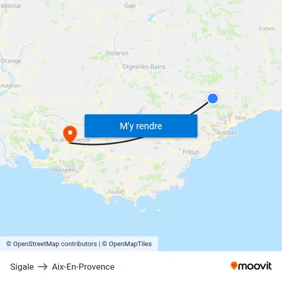 Sigale to Aix-En-Provence map