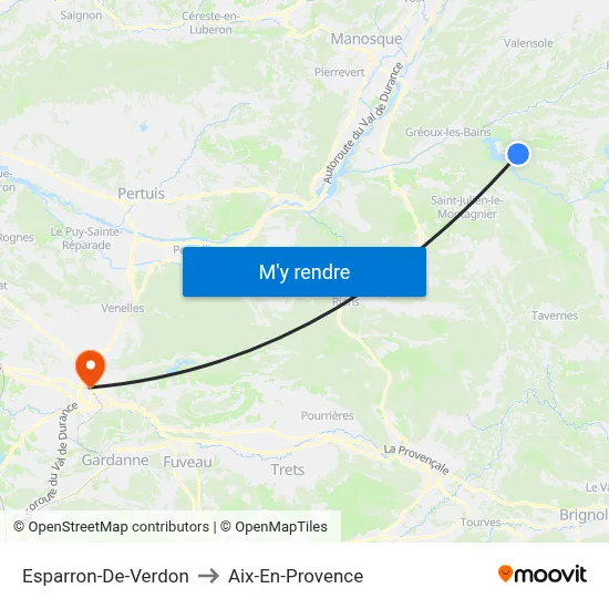 Esparron-De-Verdon to Aix-En-Provence map