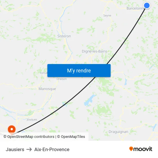 Jausiers to Aix-En-Provence map