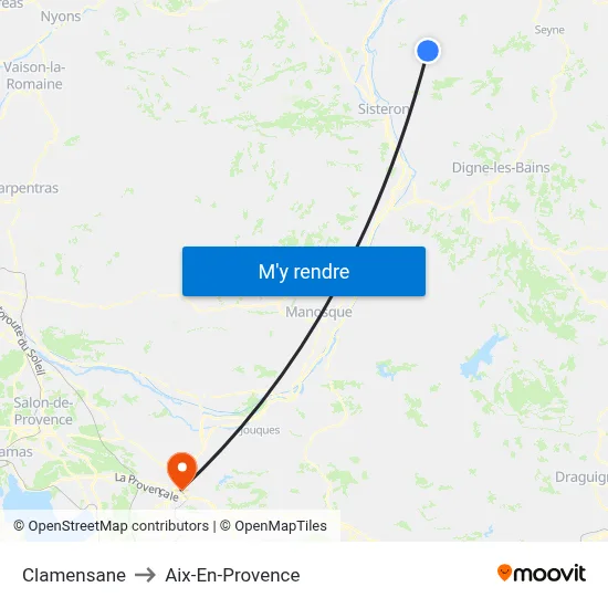 Clamensane to Aix-En-Provence map