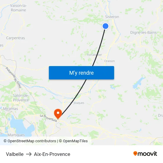 Valbelle to Aix-En-Provence map