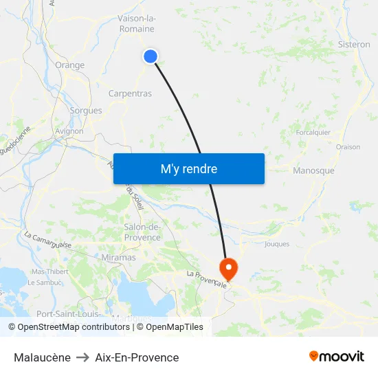 Malaucène to Aix-En-Provence map