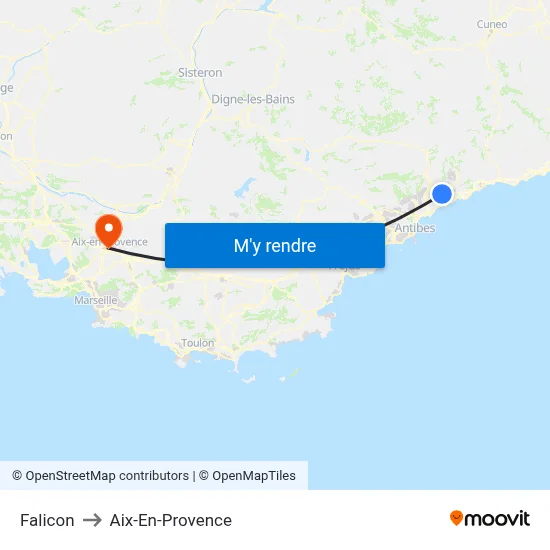 Falicon to Aix-En-Provence map