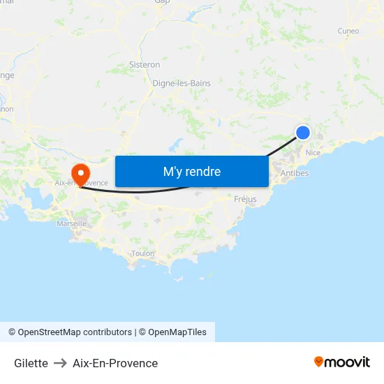 Gilette to Aix-En-Provence map