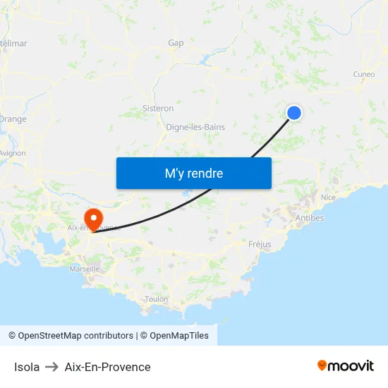 Isola to Aix-En-Provence map