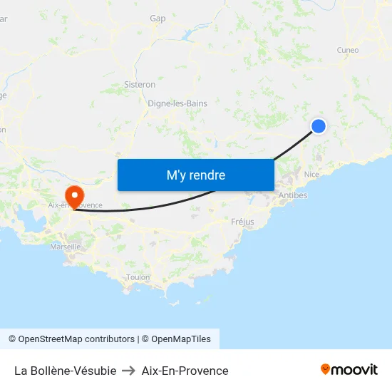 La Bollène-Vésubie to Aix-En-Provence map