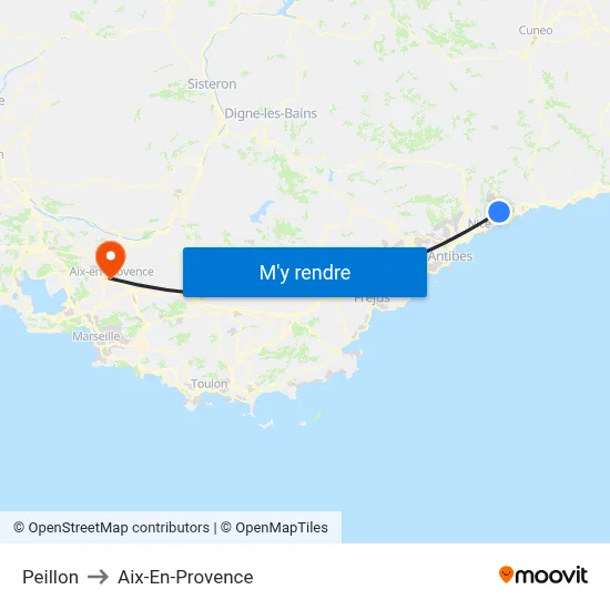 Peillon to Aix-En-Provence map