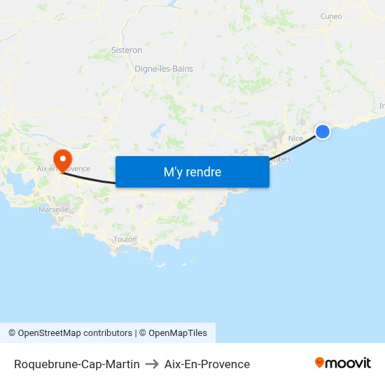 Roquebrune-Cap-Martin to Aix-En-Provence map