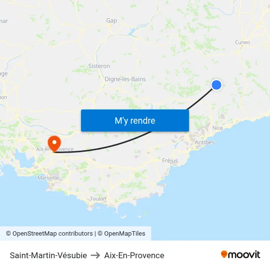 Saint-Martin-Vésubie to Aix-En-Provence map