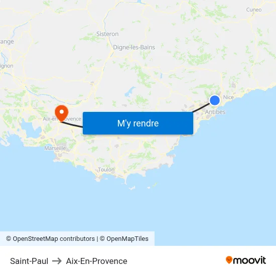 Saint-Paul to Aix-En-Provence map
