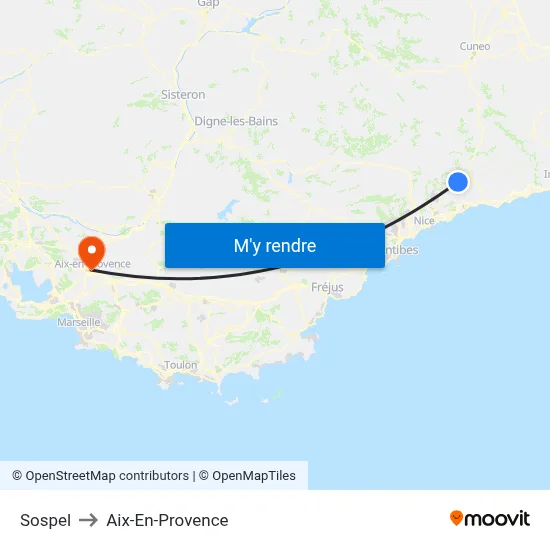 Sospel to Aix-En-Provence map