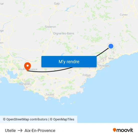 Utelle to Aix-En-Provence map