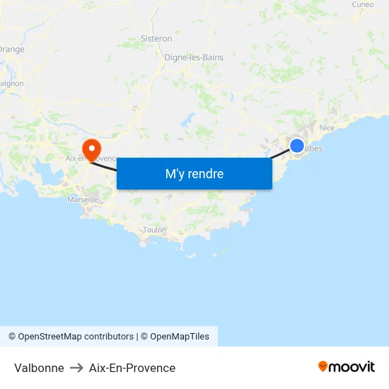 Valbonne to Aix-En-Provence map