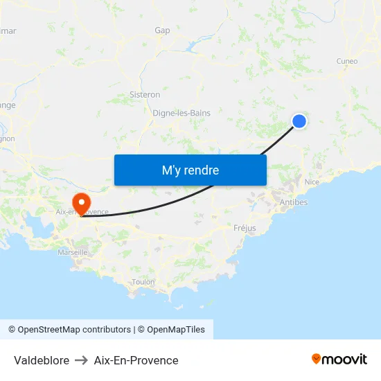 Valdeblore to Aix-En-Provence map