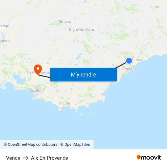 Vence to Aix-En-Provence map