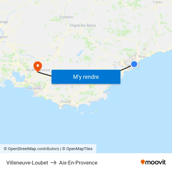 Villeneuve-Loubet to Aix-En-Provence map