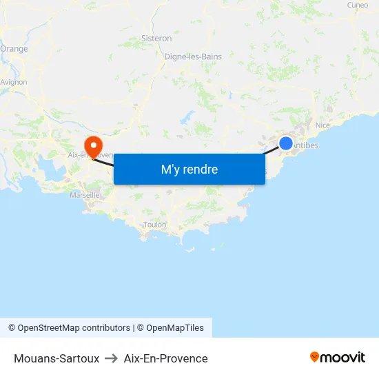 Mouans-Sartoux to Aix-En-Provence map