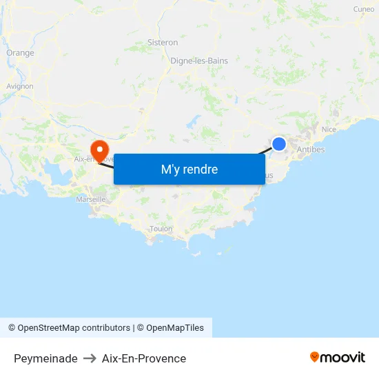 Peymeinade to Aix-En-Provence map