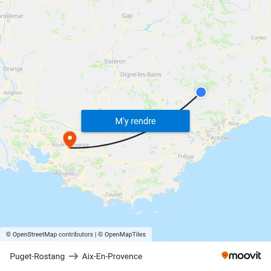 Puget-Rostang to Aix-En-Provence map