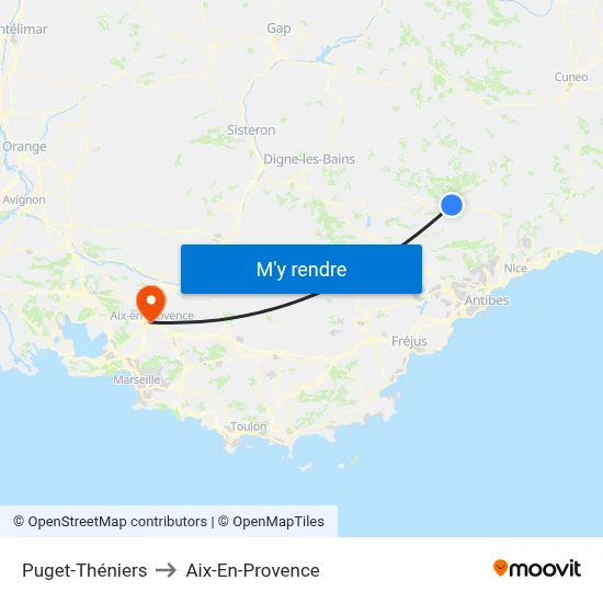 Puget-Théniers to Aix-En-Provence map