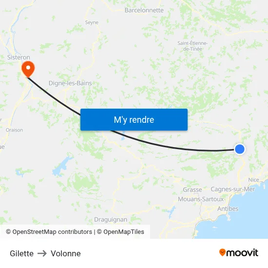 Gilette to Volonne map