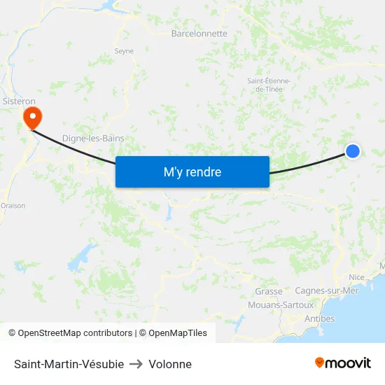 Saint-Martin-Vésubie to Volonne map