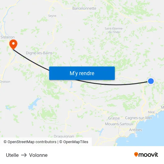 Utelle to Volonne map
