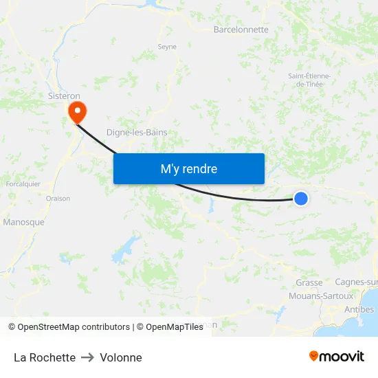 La Rochette to Volonne map
