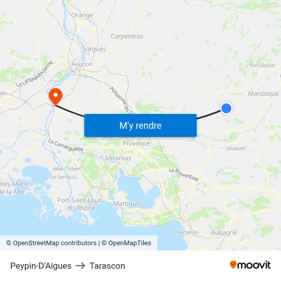 Peypin-D'Aigues to Tarascon map