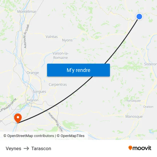 Veynes to Tarascon map