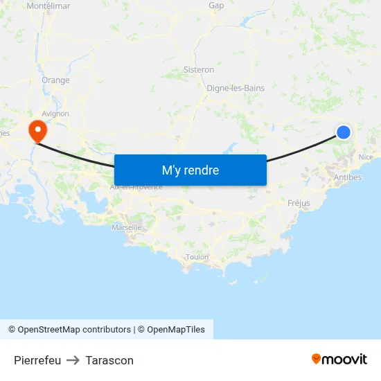 Pierrefeu to Tarascon map