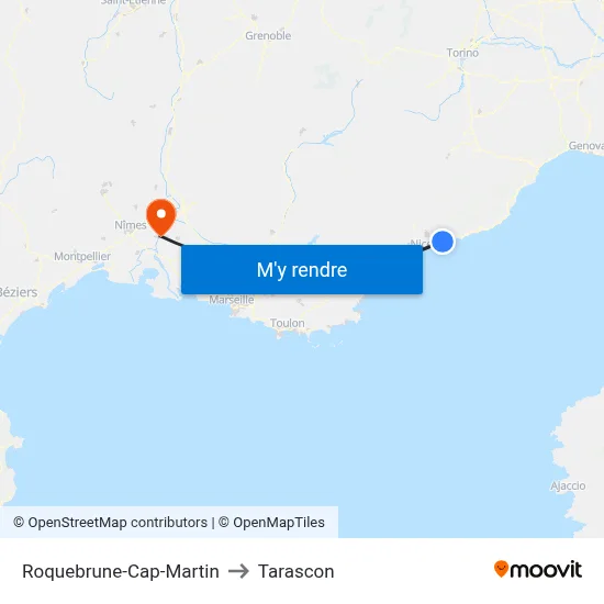 Roquebrune-Cap-Martin to Tarascon map