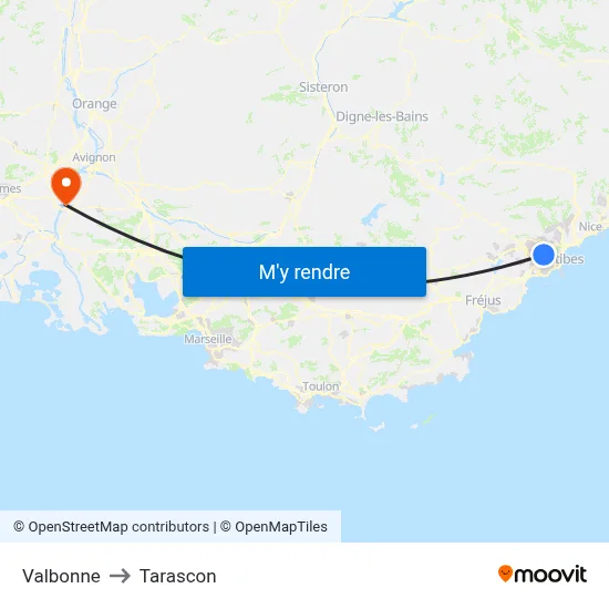 Valbonne to Tarascon map