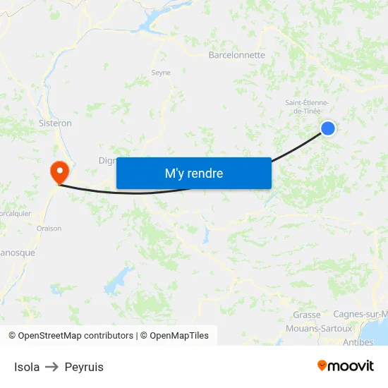 Isola to Peyruis map