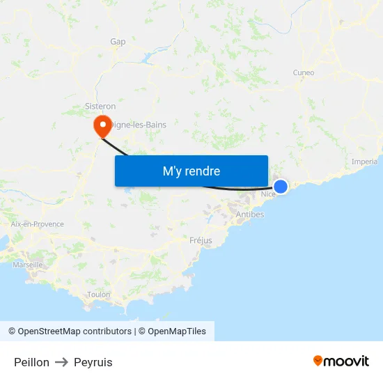 Peillon to Peyruis map