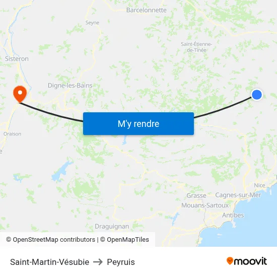 Saint-Martin-Vésubie to Peyruis map